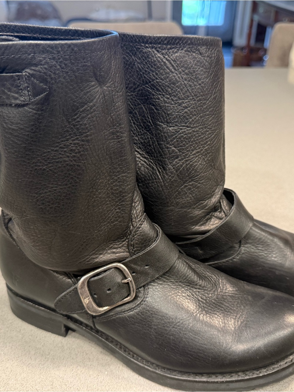 Frye Black Leather Harness Boots